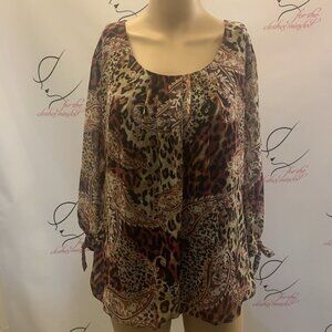 SARA MICHELLE. Size Large. Poly Chiffon Blousy Top. Lined. Tie Sleeves. B52